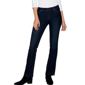 G.I.L.I. Womens Straight Jeans 28W PETITE Dark Blue Released Hem Side Slit NWOT